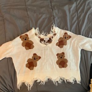Long sleeve brown and white bear crop top